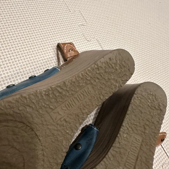 Pikolinos Mahon Blue Laser-Cut Leather Slingback Wedge Sandals Size 39 (US 8.5) - Picture 8 of 12